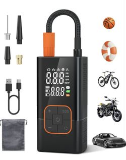 Tire Inflator, 150 PSI Portable Air Compressor with Auto Shut-Off Rechargeable tire inflator with auto shut-off, LED light and pressure gauge for cars