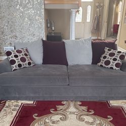 Grey And Burgundy Sofa And Love Seat Set
