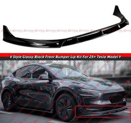 25-26 Tesla Model Y Juniper V Style Gloss Black Front Bumper Lip