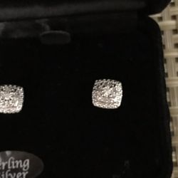 Sterling Bridge Diamond Stud Earrings