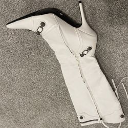 Women's Stiletto High Heel Knee High Boots with Tassel Pointy Toe Studded Zipper Booties Dress Shoes