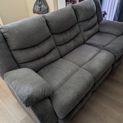 Blue Three Seat Couch With Two Reclining End Seats