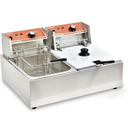 Commercial Deep Fryer with Basket 6-12L Capacity Adjustable Temperature and Timer Stainless Steel With lid Suitable for home/commercial/camping/outdoo