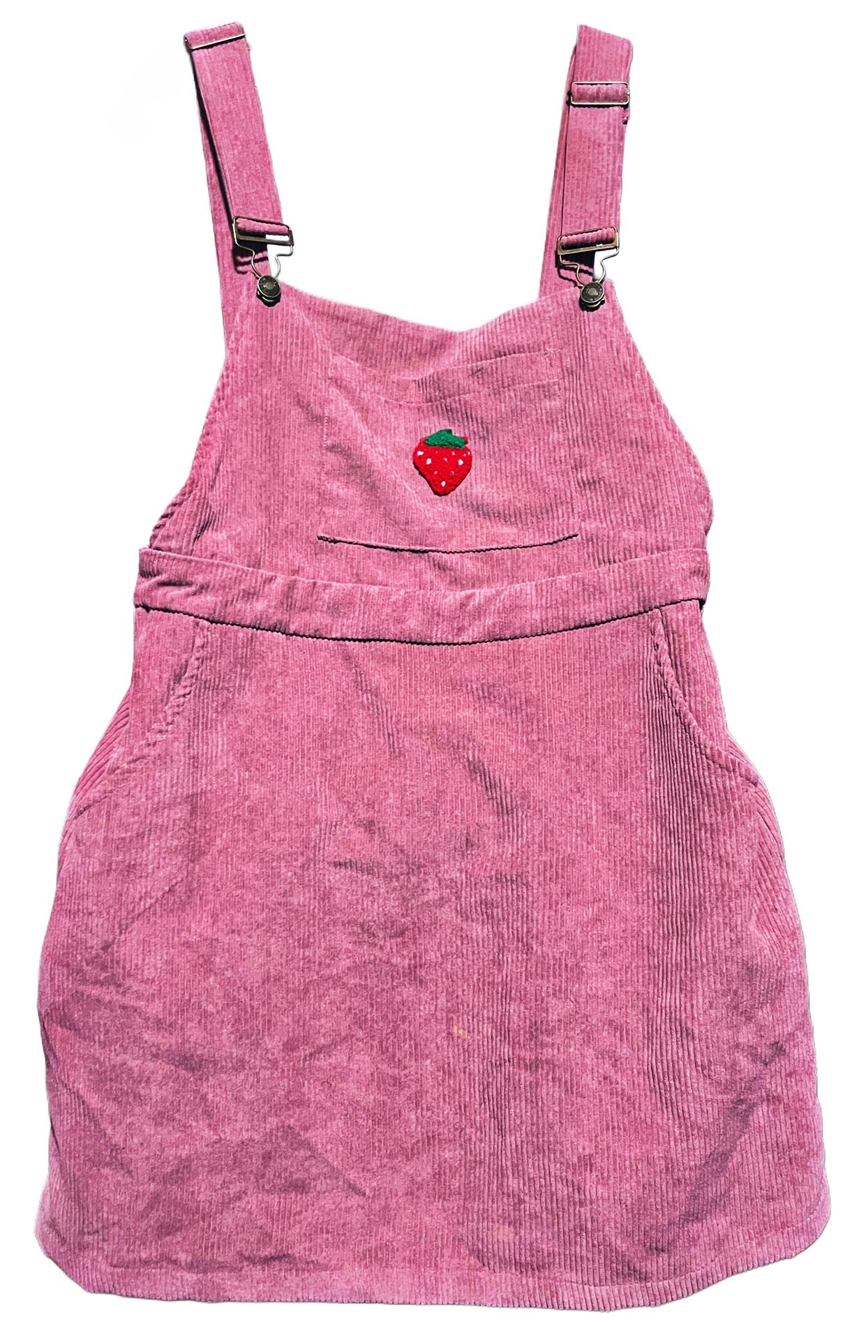 Pink Strawberry Corduroy Overall Dress Size Medium