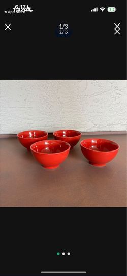 One Set 4 New Big Red Ceramic Ramen/Cereal/Soup/Pasta Bowls 7” W x 4” H