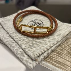 Hermes bracelet Authentic Brown Leather And Gold