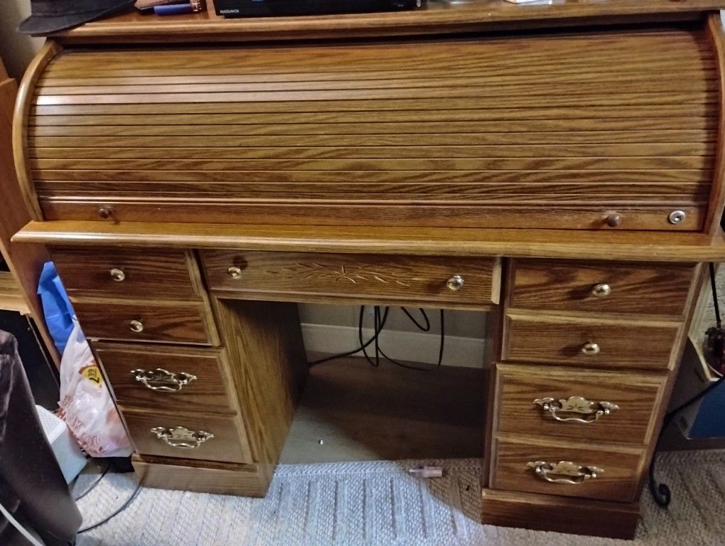 Oak Roll-Top Secretary Desk