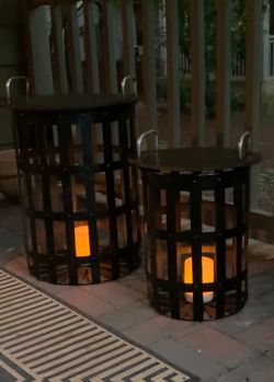 Melrose Farmhouse Metal Basket Side Tables – Set of 2 – Indoor/Outdoor.   Greystone area.