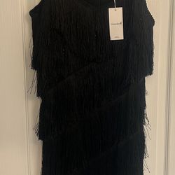 Black Fringe Mini Dress- 2XL 