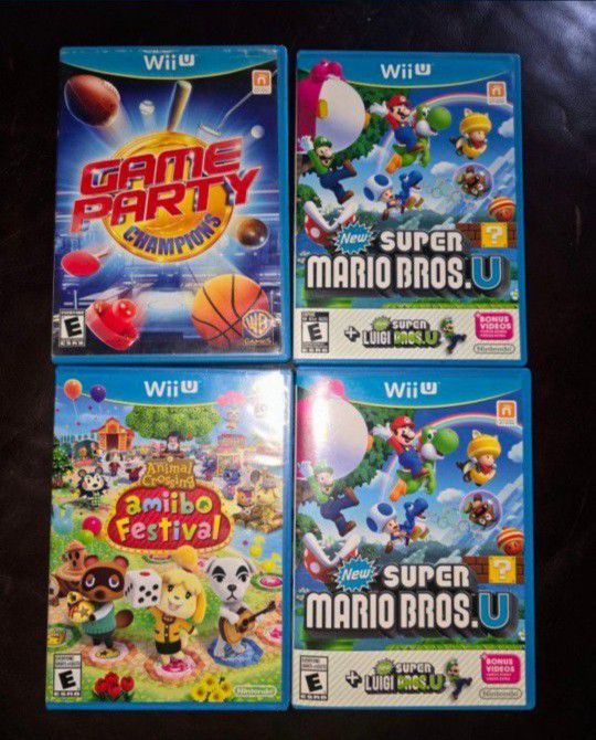 4 Games Wii U 

New Animal Crossing amiibo festival "Unopened"

Game Party Champions 

Super Mario Bross U

Wii U Mario Kart 

All  Cash Firm 