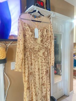 Gold long dress with sequence