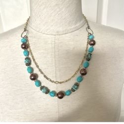 Turquoise Gold Tone Beaded Necklace 