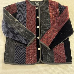 KOOS Of Course Velvet Jacket Women Sz Large Silk Blend Velour Quilted Patchwork