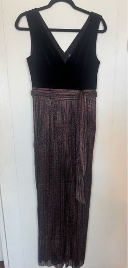 Black Velvet Metallic Pleated Maxi Dress Pants