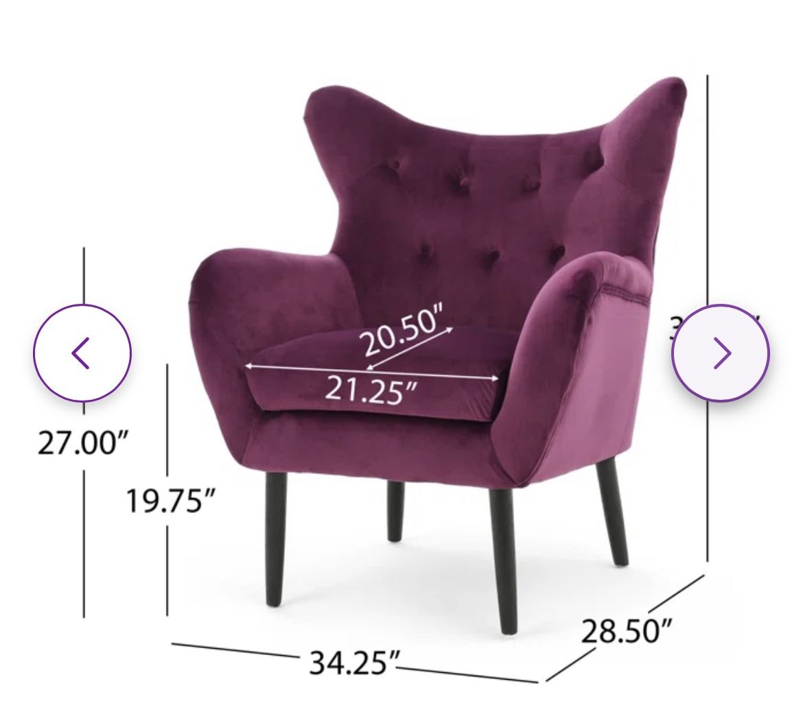 Danney Velvet Wingback Chair Purple Plum Violet