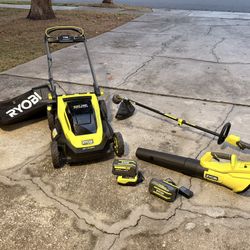 Almost *NEW* RYOBI Electric Lawnmower, Leaf Blower and Weed Whacker 