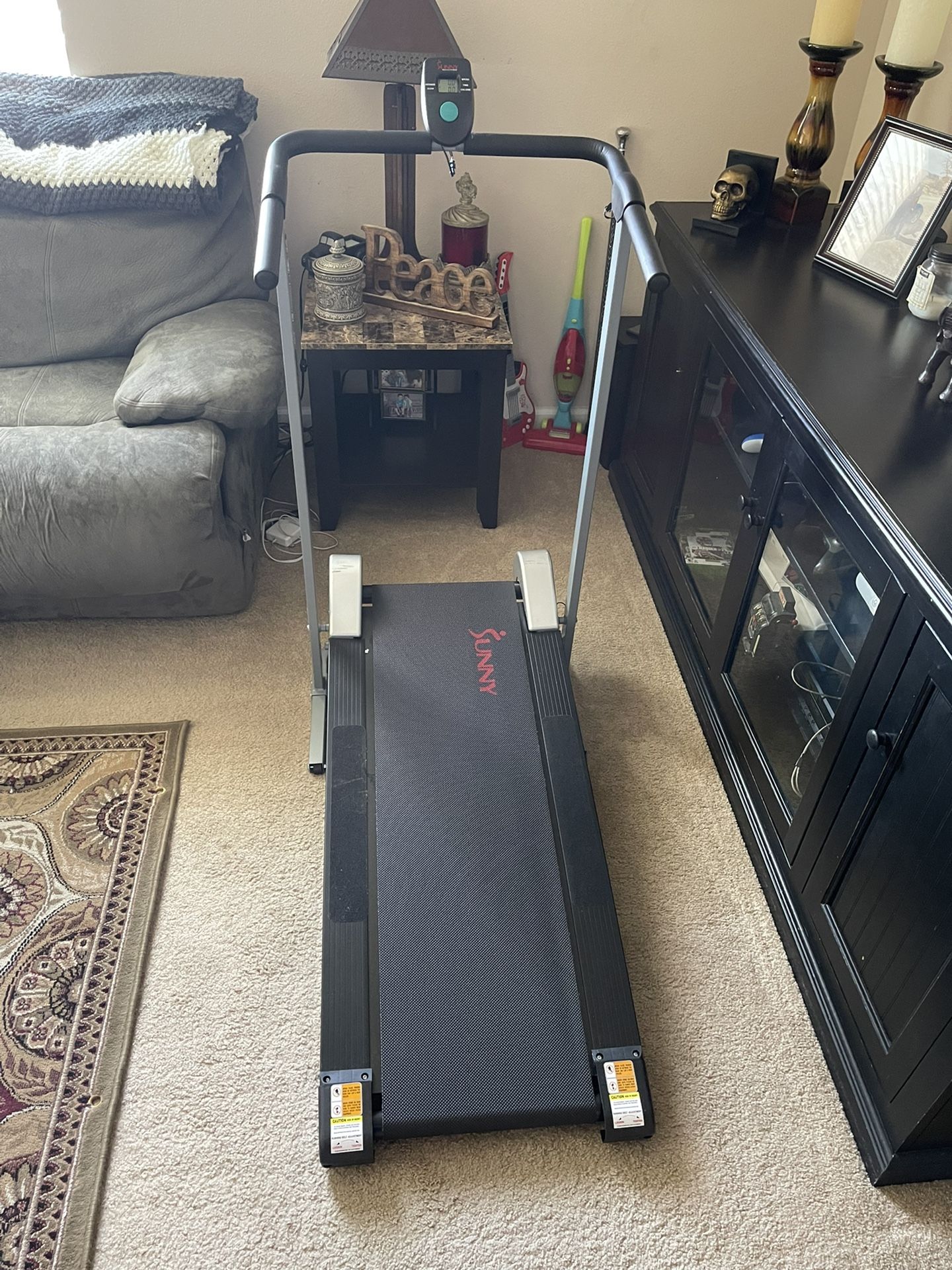 Sunny Health & Fitness SF-T1407M Manual Walking Treadmill with LCD Display, Compact Folding, Portability Wheels and 220 LB Max Weight