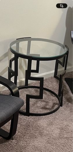 Metal frame glass top side table
