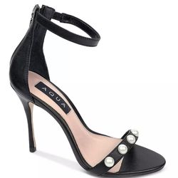 Aqua Womens Black Leather Dressy Sandal Heels Shoes