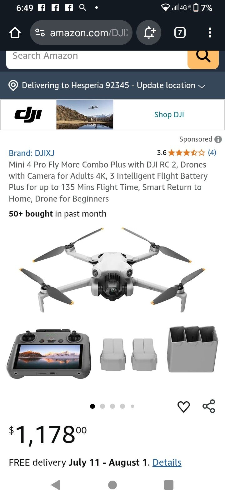 DJI Mavic Mini 4 Pro Drone With Rc2 Remote Contro