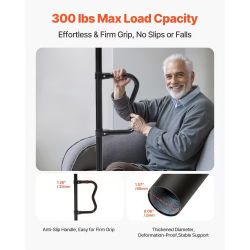 12#Floor-to-Ceiling Transfer Pole, Tension Mounted Bathroom Grab Bar with Anti-Slip Curve Handle, 300 Lbs Capacity Security Pole for Elderly, Ideal Se