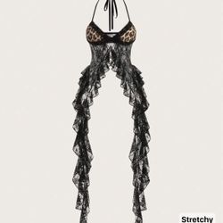 SHEIN ICON Fashionable Sexy Lace Patchwork Leopard Print Halter Neck Top