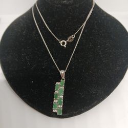 Green Emwrald Fashion CZ S925 Pdnt Chain 16-18"