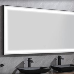 72x48 LED Lighted Bathroom Wall Mounted Mirror with High Lumen+Anti-Fog Separately Control+Dimmer Function Clearance Sale