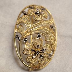 Vintage Broach Gold On Sterling Silver 1.5"x1"