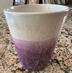 Multi Color purple and white ombré glazed ceramic vase, flower pot or utensil holder 