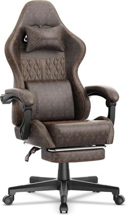 Ferghana Vintage PU Leather Gaming Chair, High Back Gamer Chair with Massage, Ergonomic Computer