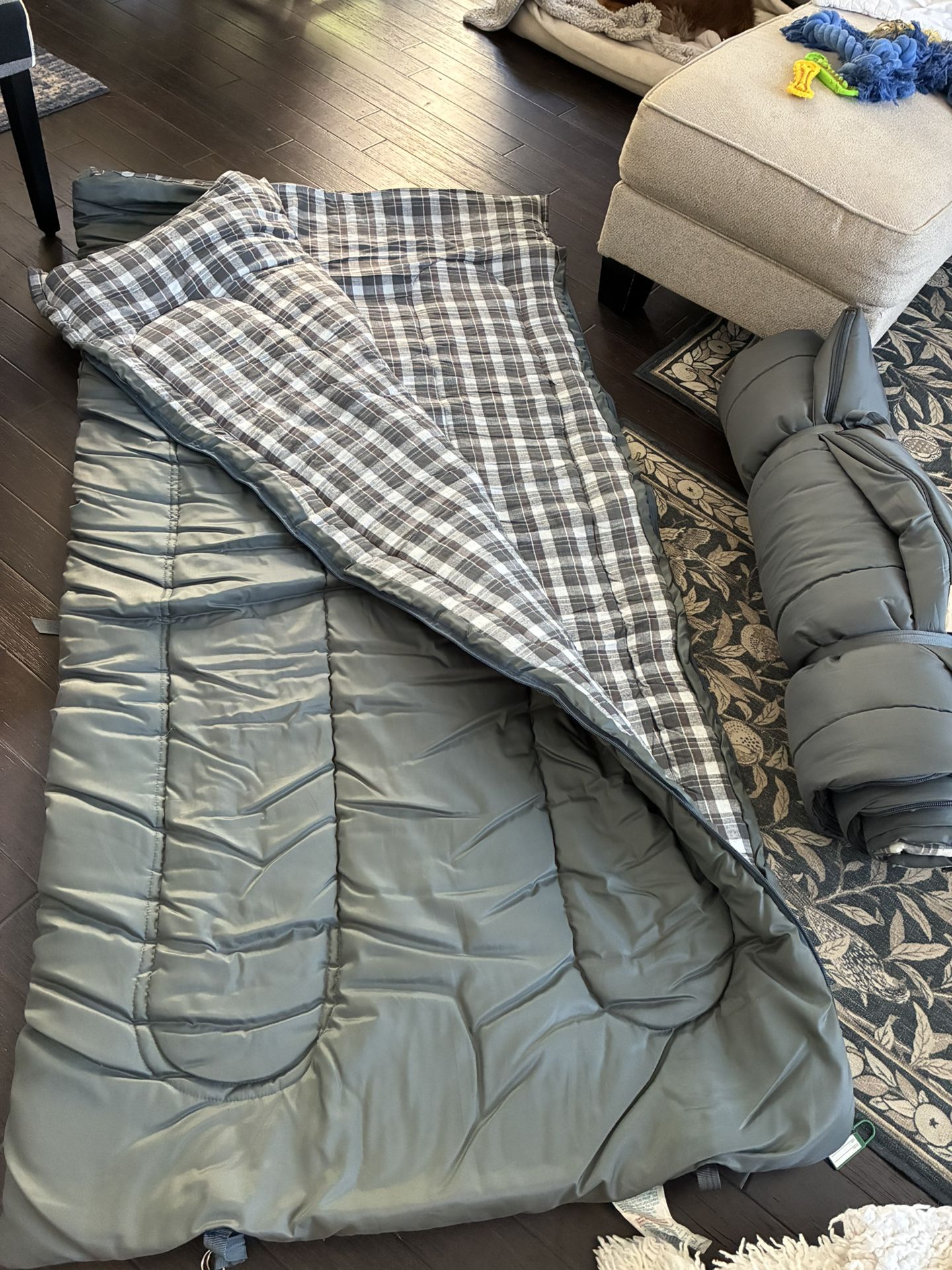 Two Sleeping Bags With Air Mattresses and Pump
