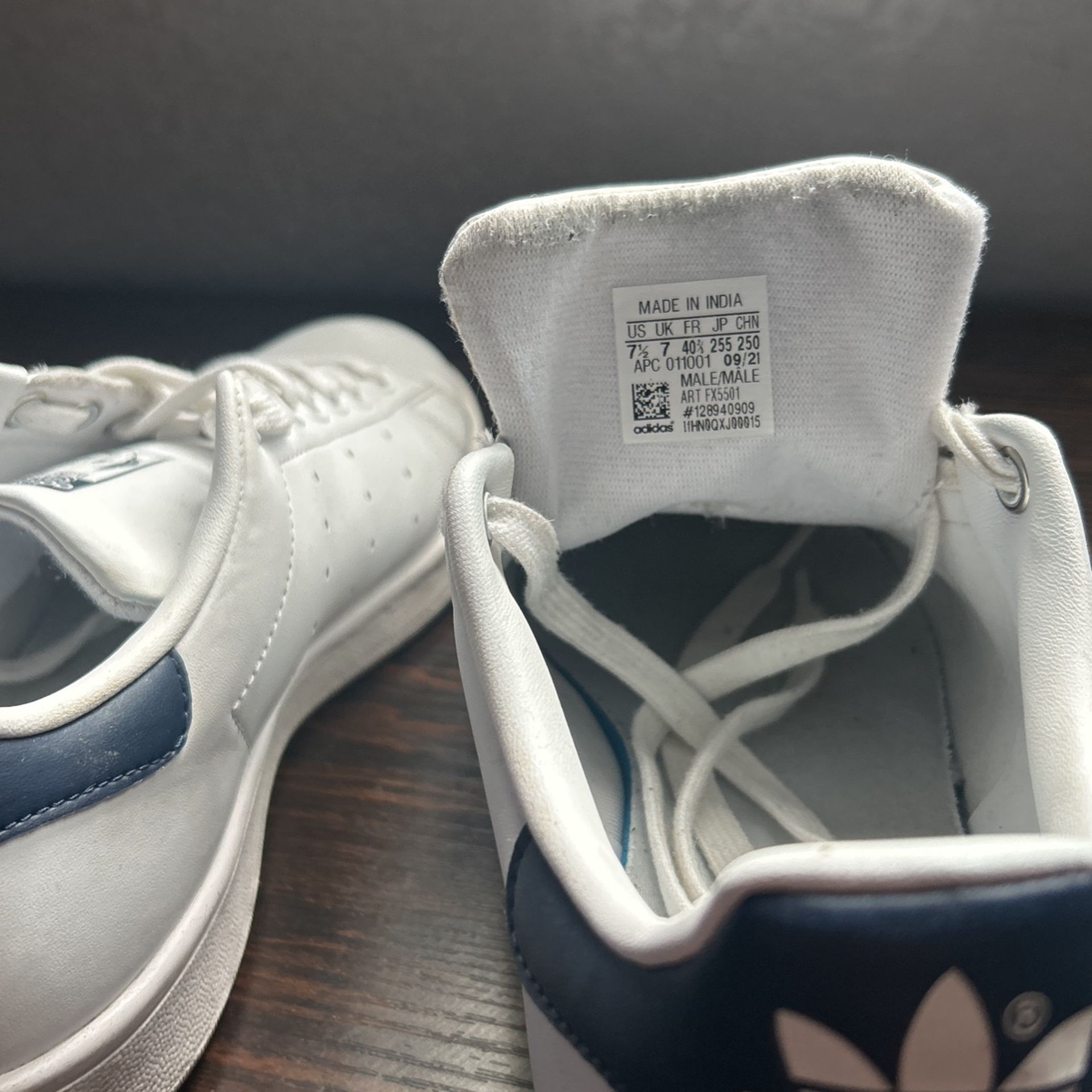 adidas Originals Stan Smith leather sneakers in white/blue