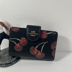 Coach Medium Corner Zip Wallet With Cherry Print NWT