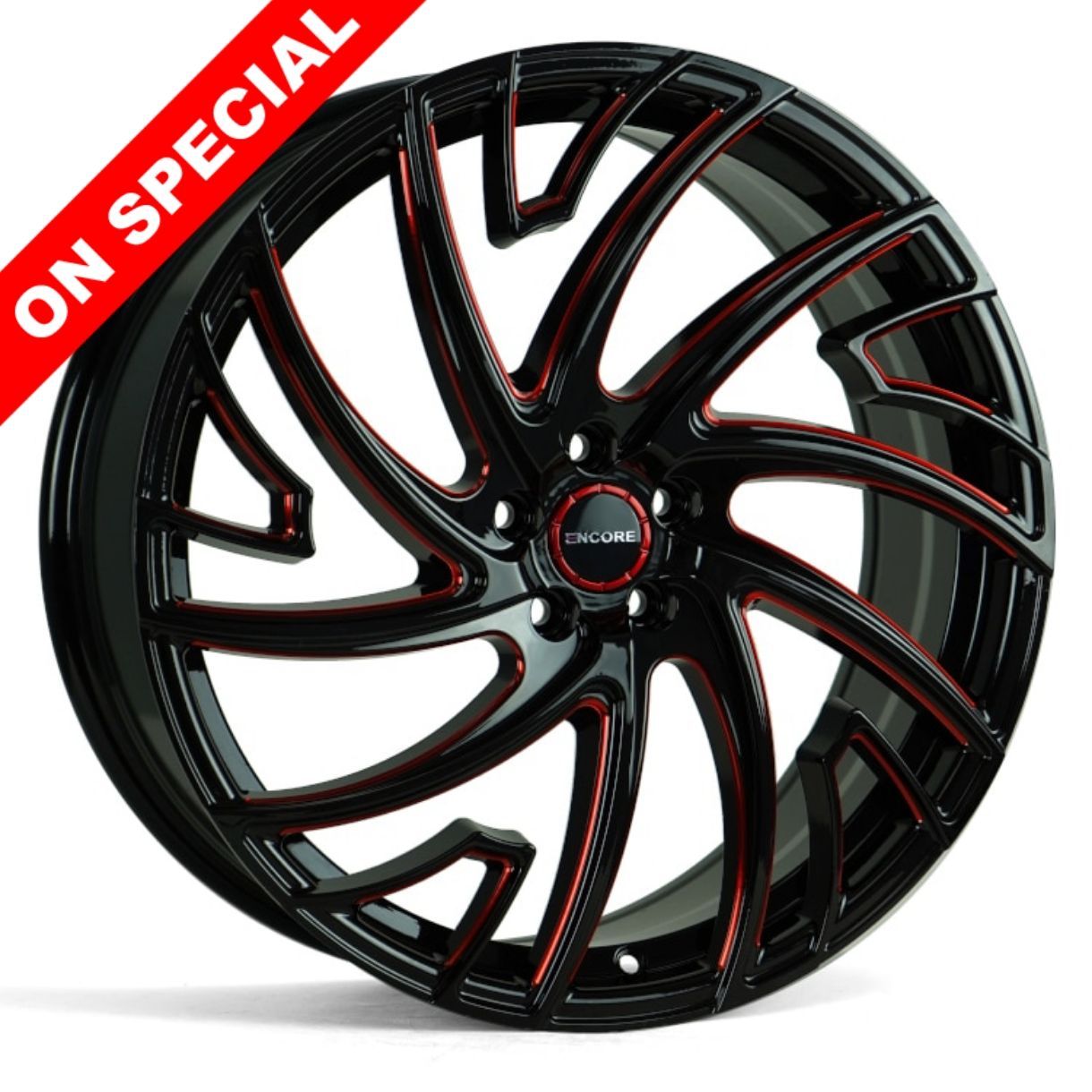 OFFER- DBM ENC GLOSS BLACK RED MILLING 22X8, 5X100/5X108/5X110/5X112/5X114.3/5X120