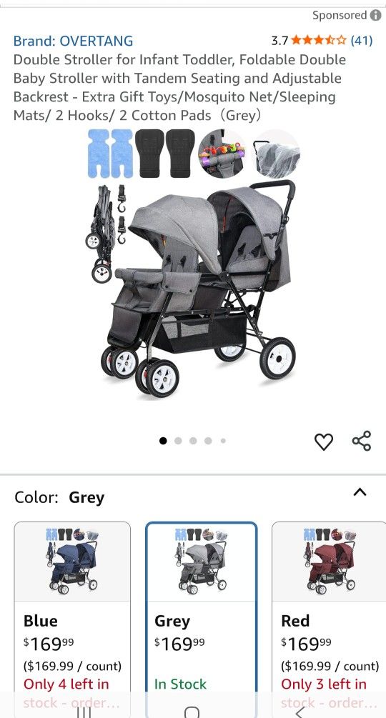 Double Stroller for Infant Toddler, Foldable Double Baby Stroller with Tandem Seating and Adjustable Backrest 