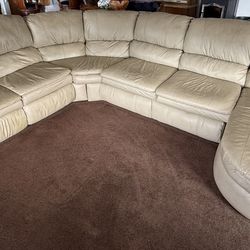 Manhattan Chaise Three Piece Leather Sectional Sofa with Sleeper