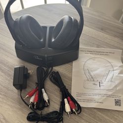 WallarGe Wireless TV Headphones Bluetooth HP003 w/ Charging Dock Optical RCA AUX