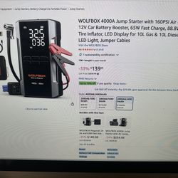 (BNIB) WOLFBOX 4000AMP JUMPSTARTER WITH 160PSI JUMPSTARTER