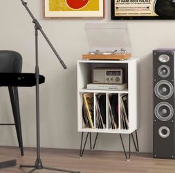 Record Player Stand, Turntable Stand with Storage, Vinyl Record Holder with Display White