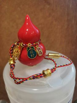 Red Ceramic Gourd with Lucky Cord