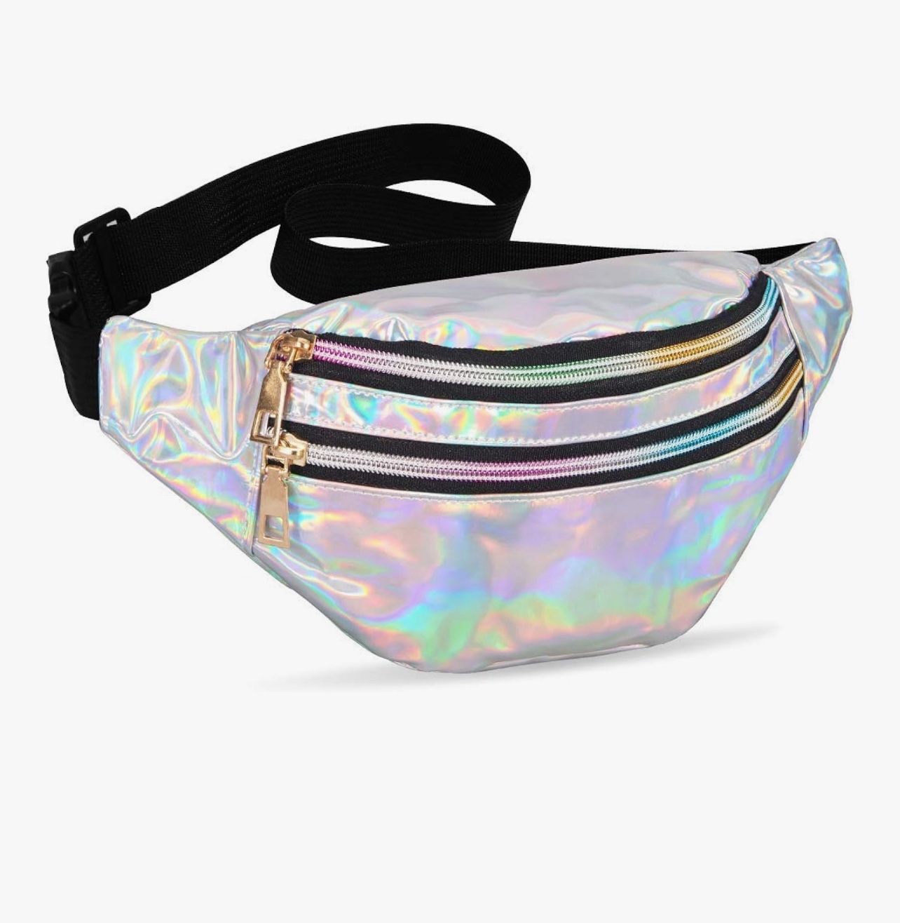 Holographic Fanny Packs for Women Cute Waist Packs Shiny Waist Bum Bag Waterproof for Travel Party Festival Running Hiking All Silver