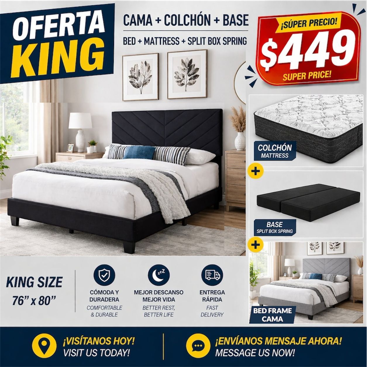 King Bed with Mattress and Box Spring โจ๐