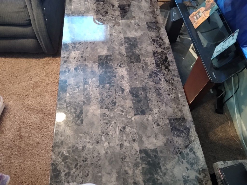 Black marble coffee table and two matching end tables