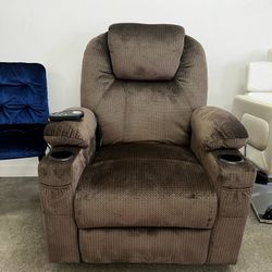 Brown Electric Recliner Lifting Chair 7040 W/ Vibration Massage & Heat Cup Holders Dual USB Ports