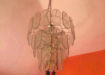 Brass Glass Tile 3 Tier Hanging Chandelier 