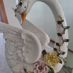 Italian Porcelain Swan Decor Statue