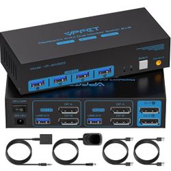 (New in Box) 
8K@60Hz Displayport KVM Switch 2 Monitors 2 Computers Display Port 4K@120Hz USB3.0 Dual Monitor KVM Switches for 2 PC Share 2 Screens an