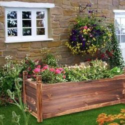 XJJ372-L Wood Garden Planters Box Outdoor Vegetable Flower Pot Square Rectangular Display