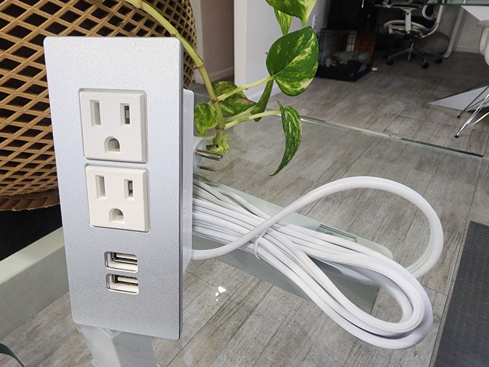 Desk Power Grommet USB Outlet Build-in 2-Outlet and 2 USB Charging Ports